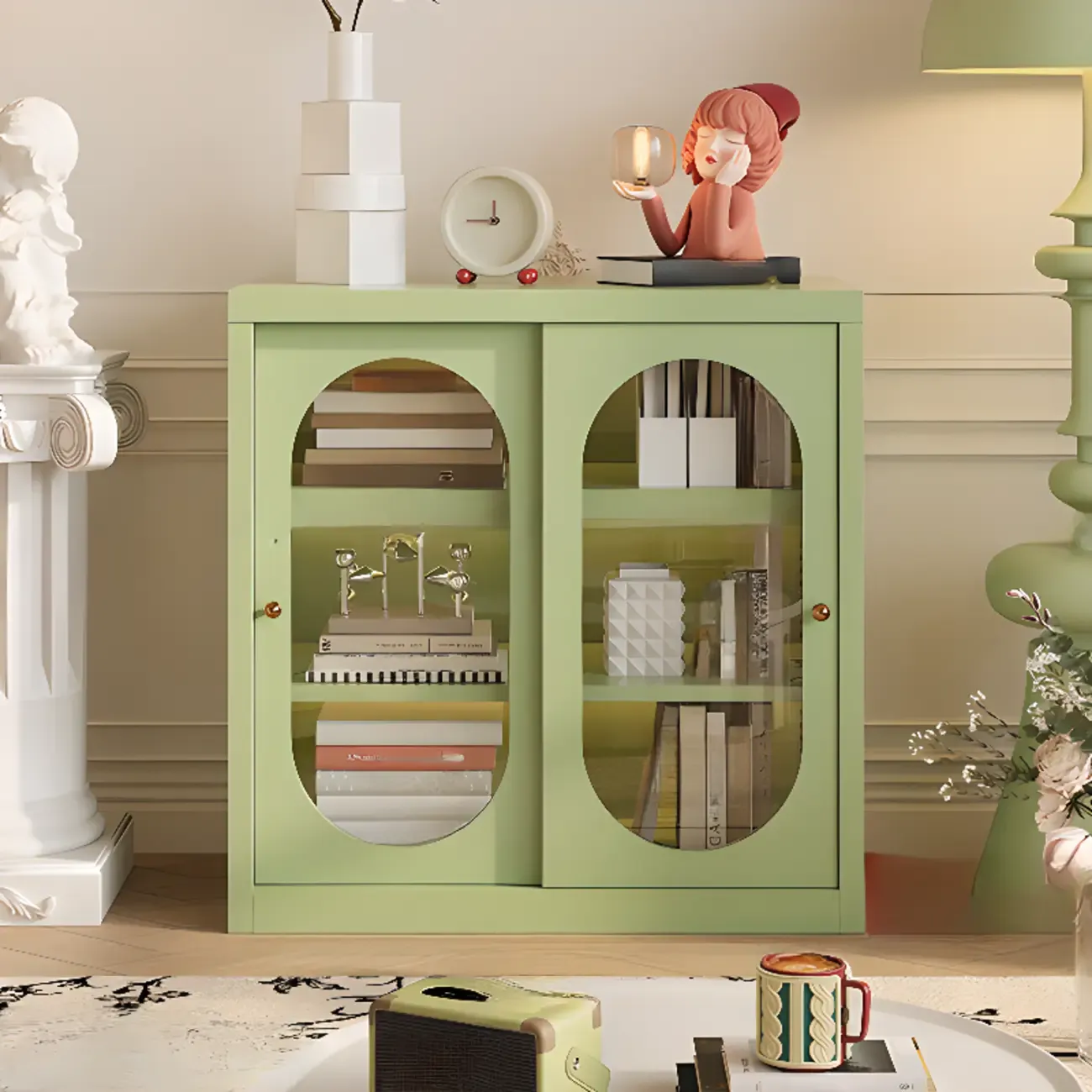 Short Modern Cabinet Arched Door Steel Bookcase Image - 8