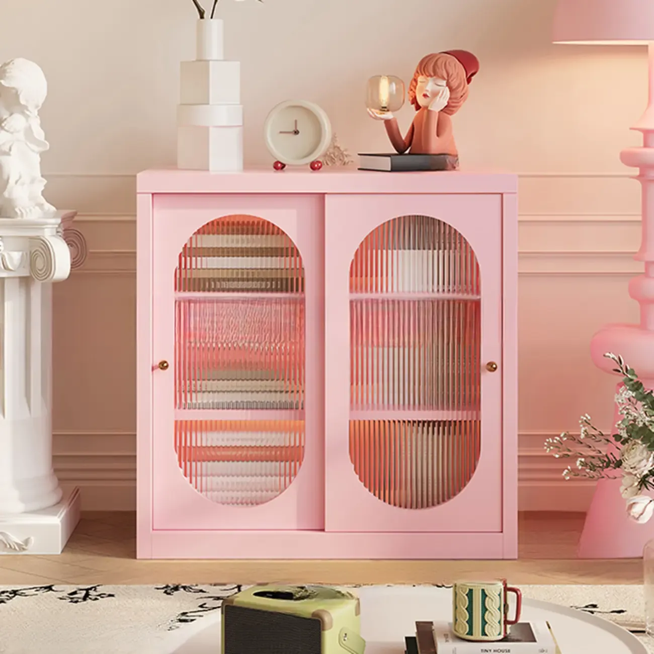 Short Modern Cabinet Arched Door Steel Bookcase Image - 9