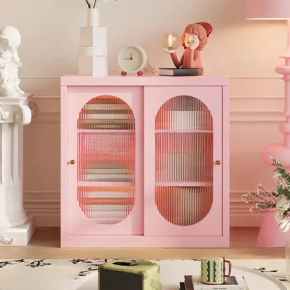 Short Modern Cabinet Arched Door Steel Bookcase Image - 9