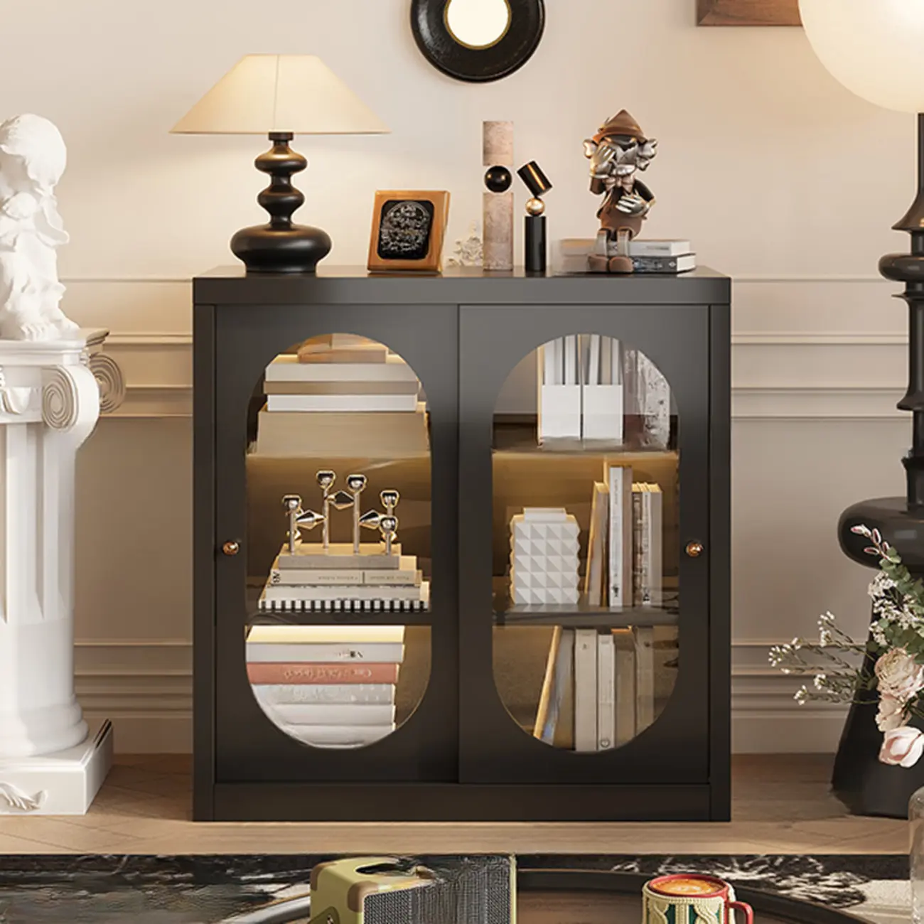 Short Modern Cabinet Arched Door Steel Bookcase Image - 11 | homeyfad