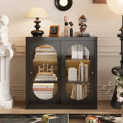 Short Modern Cabinet Arched Door Steel Bookcase Image - 11