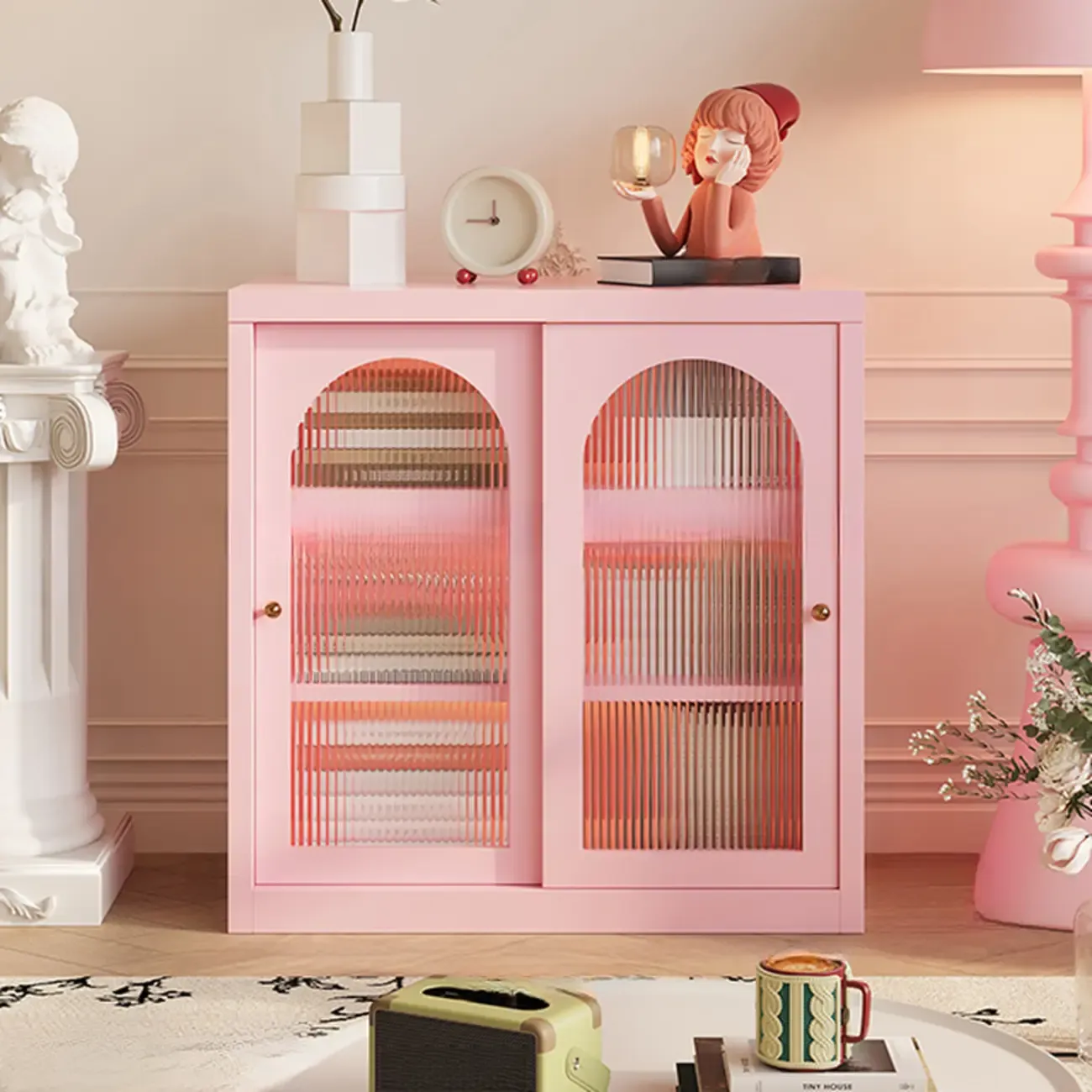 Short Modern Cabinet Arched Door Steel Bookcase Image - 12