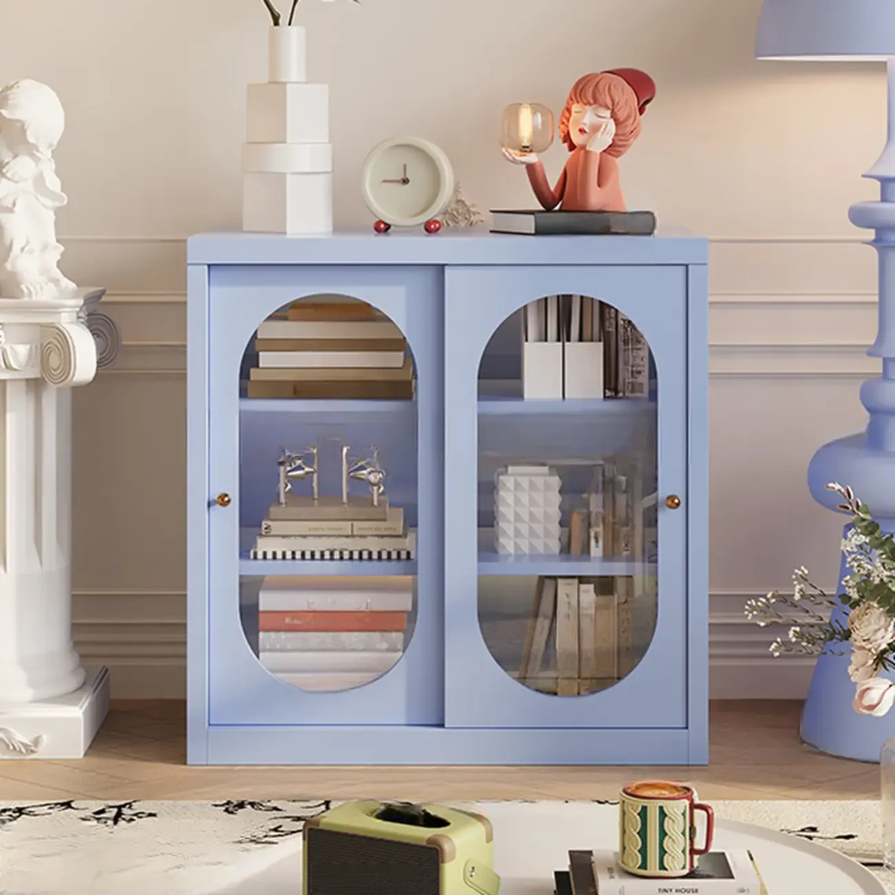 Short Modern Cabinet Arched Door Steel Bookcase Image - 13