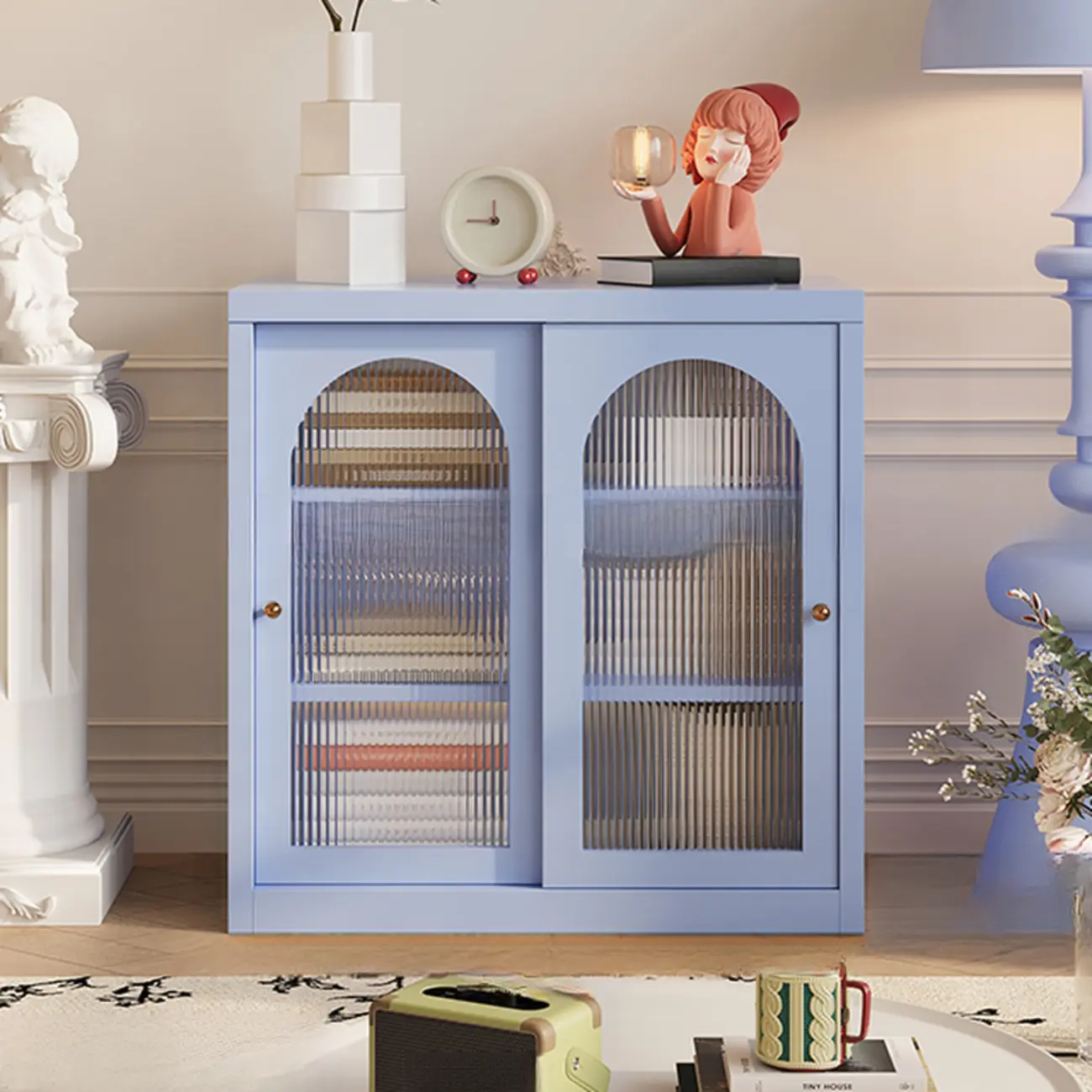 Short Modern Cabinet Arched Door Steel Bookcase Image - 14 | homeyfad