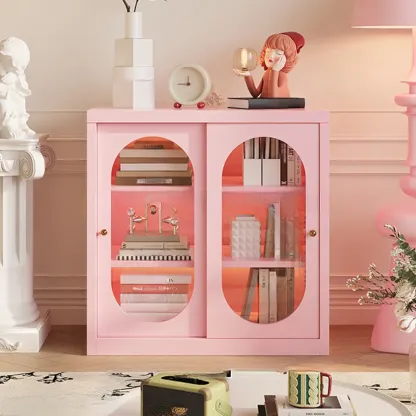 Short Modern Cabinet Arched Door Steel Bookcase Image - 15