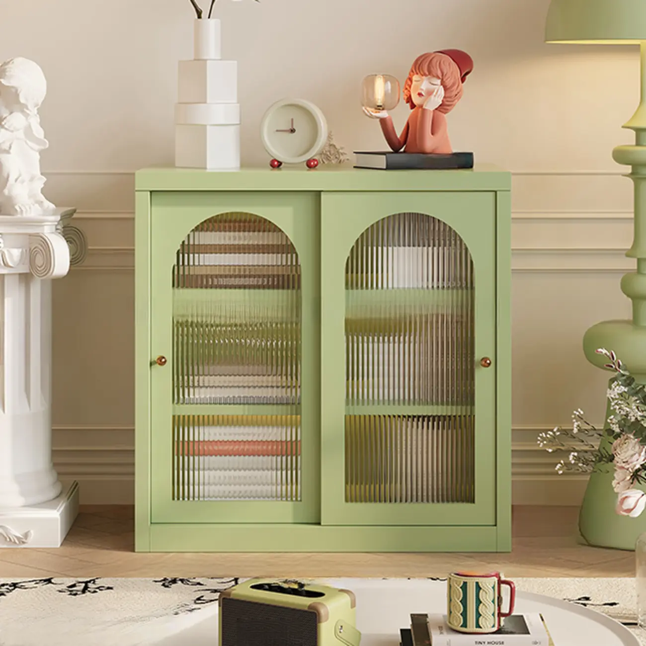 Short Modern Cabinet Arched Door Steel Bookcase Image - 16 | homeyfad