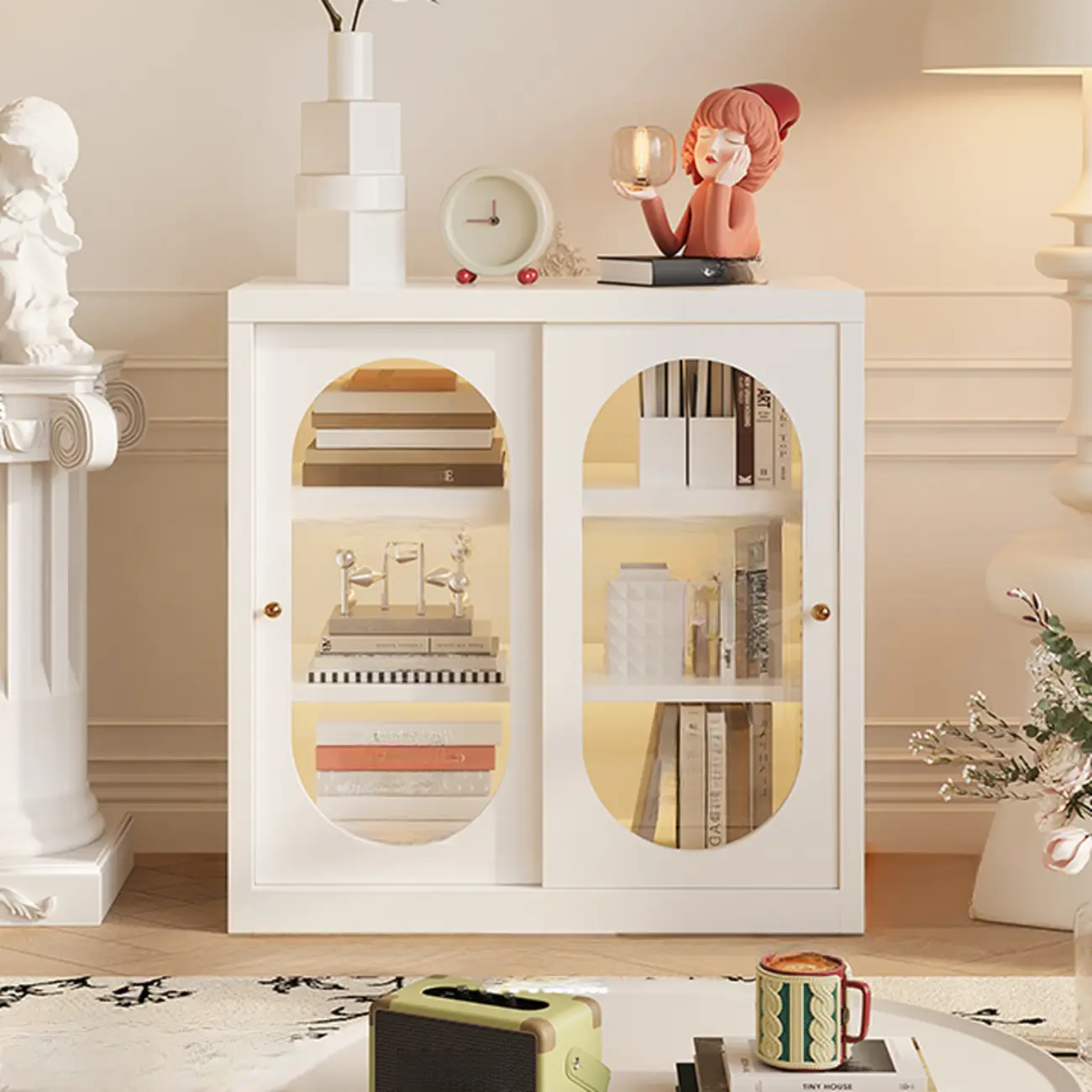 Short Modern Cabinet Arched Door Steel Bookcase Image - 17 | homeyfad
