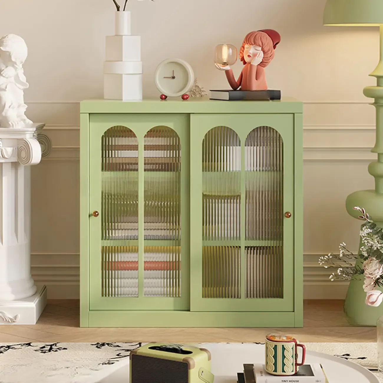 Short Modern Cabinet Arched Door Steel Bookcase Image - 19