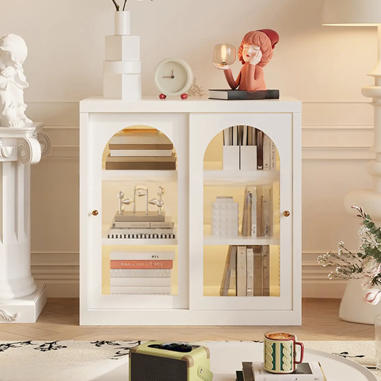 Short Modern Cabinet Arched Door Steel Bookcase Image - 20 | homeyfad