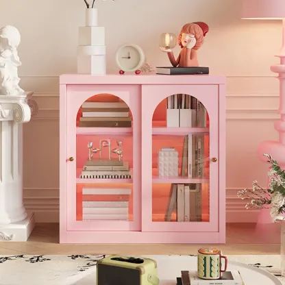 Short Modern Cabinet Arched Door Steel Bookcase Image - 22