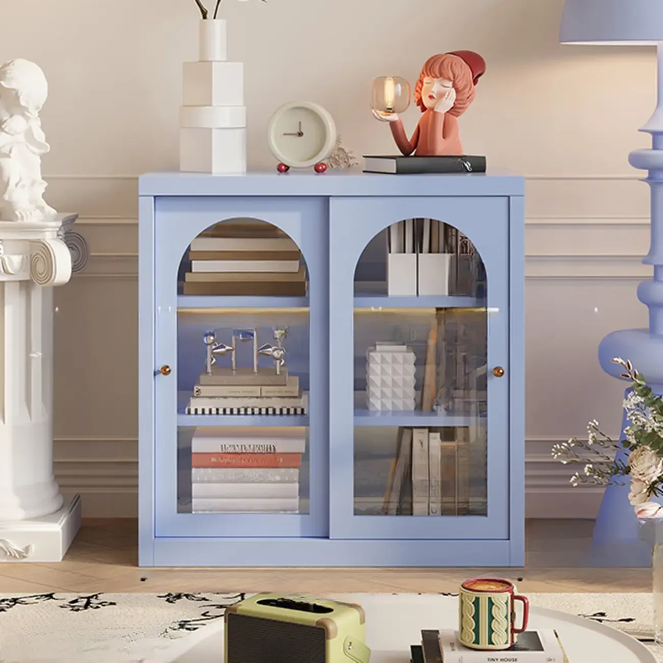 Short Modern Cabinet Arched Door Steel Bookcase Image - 23