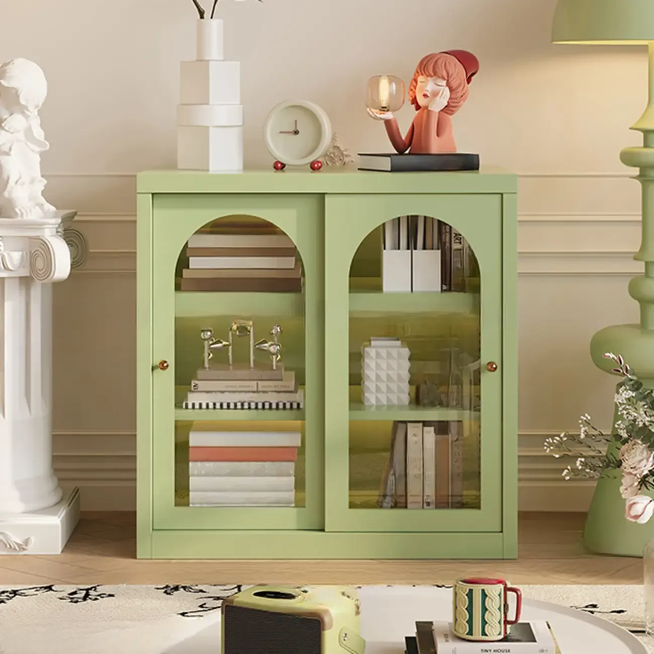 Short Modern Cabinet Arched Door Steel Bookcase Image - 24