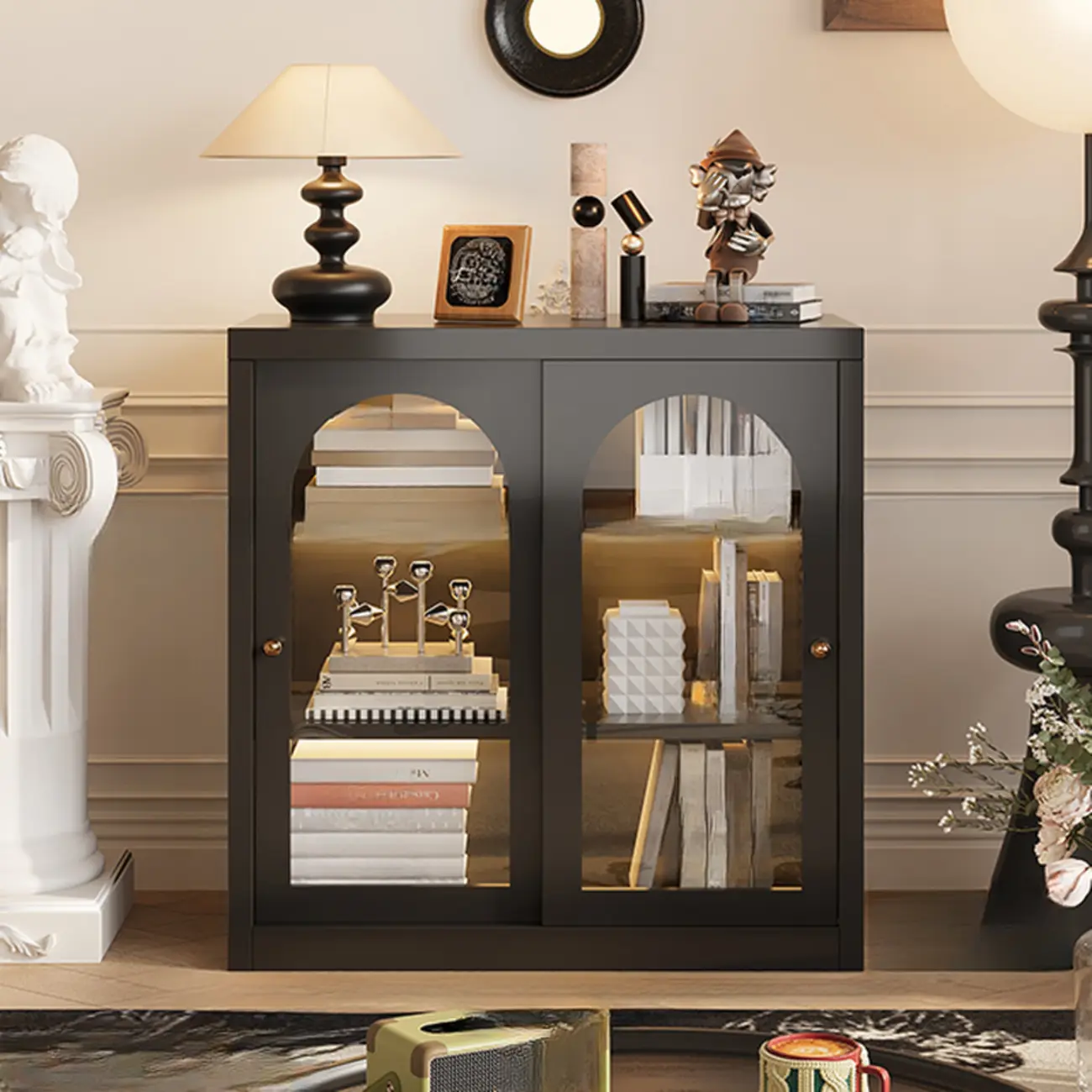 Short Modern Cabinet Arched Door Steel Bookcase Image - 25 | homeyfad