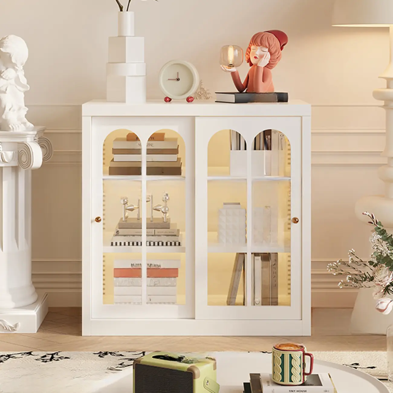 Short Modern Cabinet Arched Door Steel Bookcase Image - 26 | homeyfad
