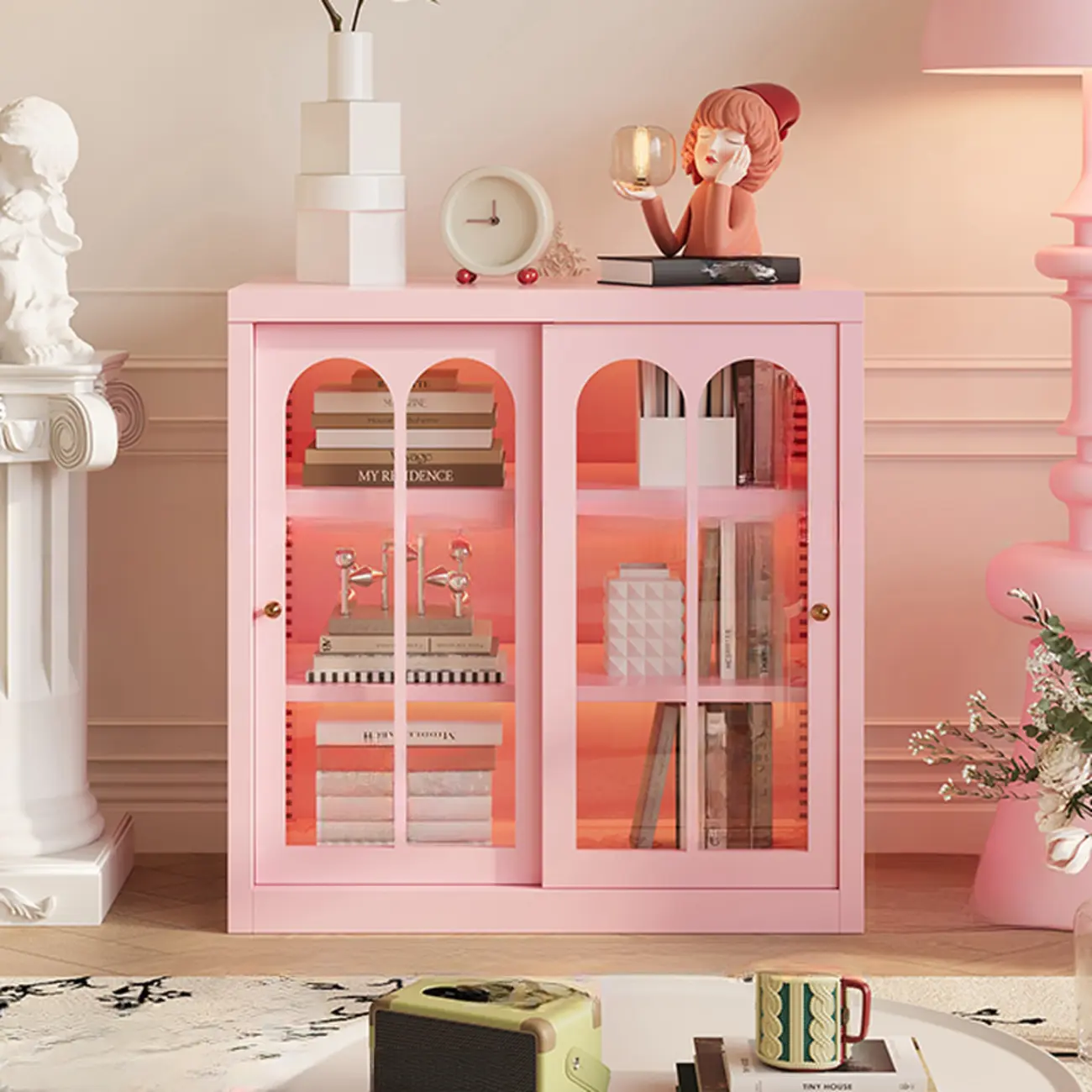 Short Modern Cabinet Arched Door Steel Bookcase Image - 27 | homeyfad