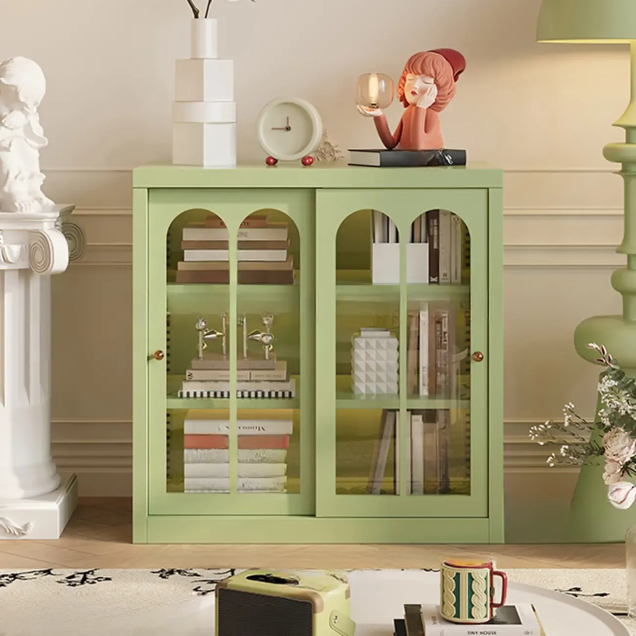 Short Modern Cabinet Arched Door Steel Bookcase Image - 29
