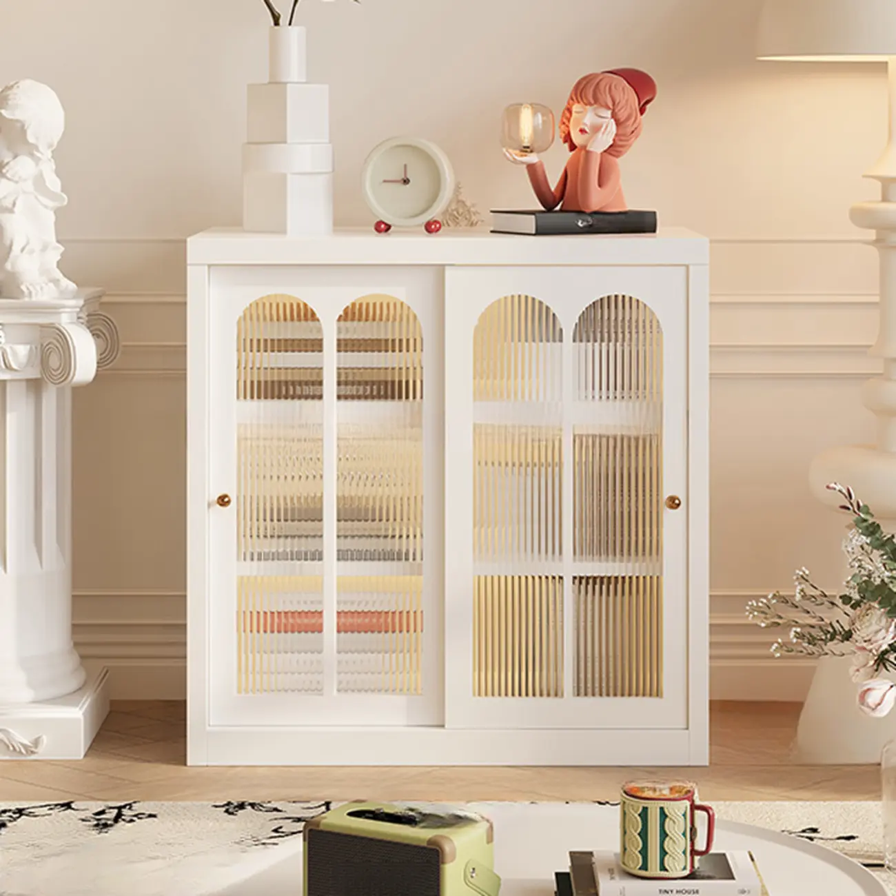 Short Modern Cabinet Arched Door Steel Bookcase Image - 31 | homeyfad