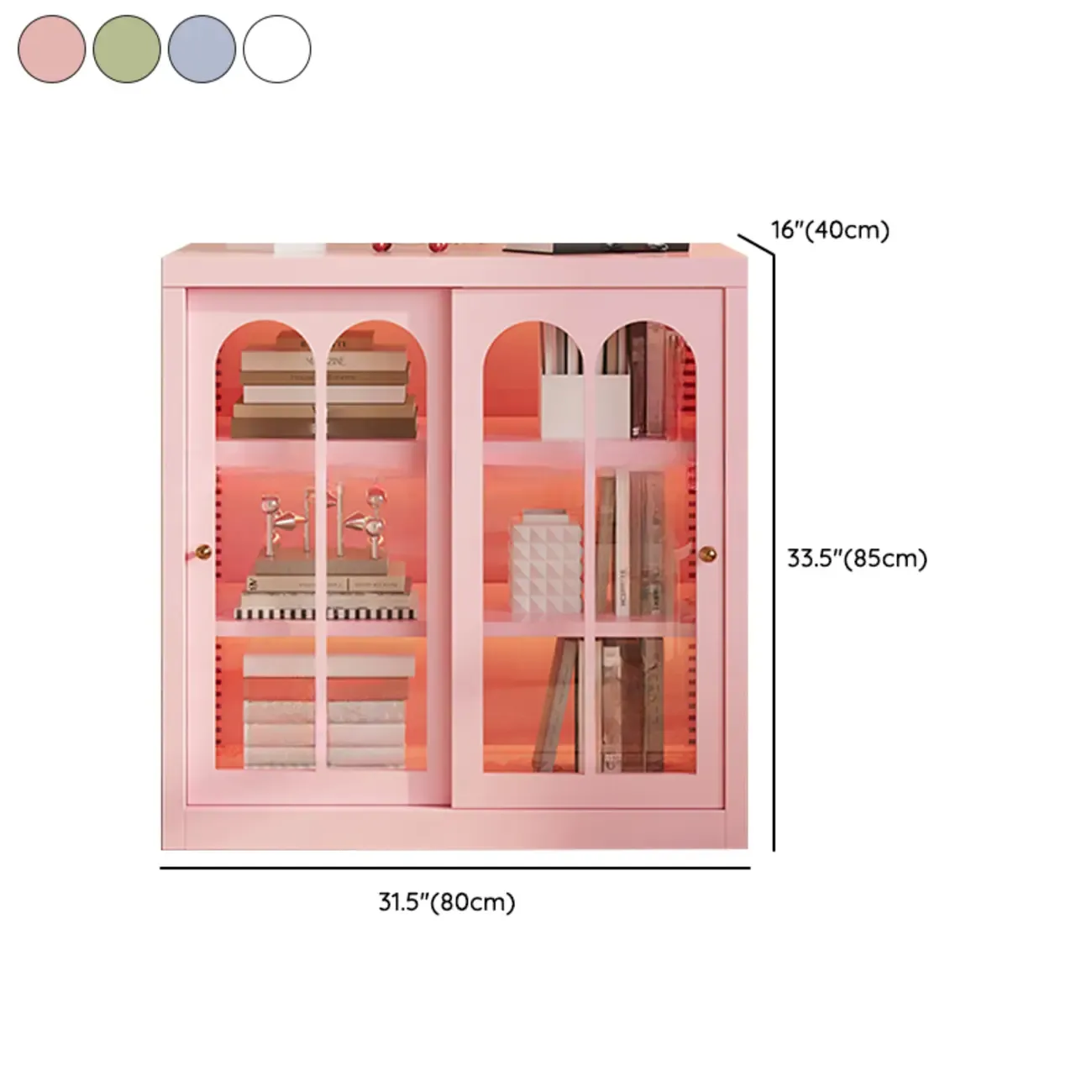 Short Modern Cabinet Arched Door Steel Bookcase #size