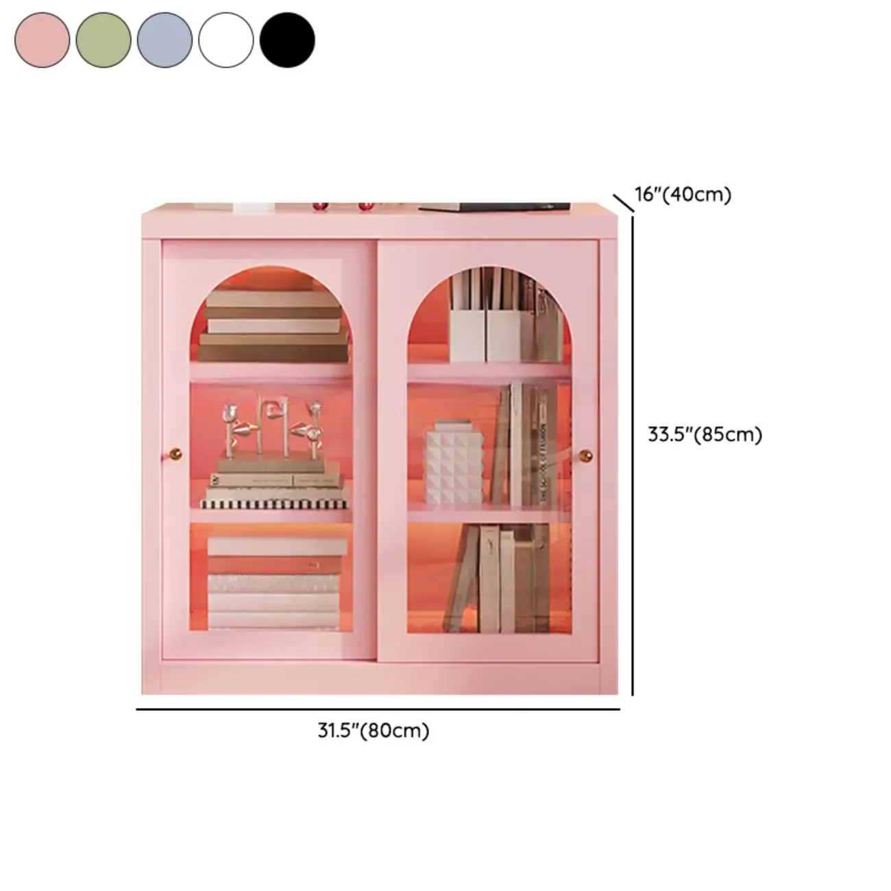 Short Modern Cabinet Arched Door Steel Bookcase Image - 34