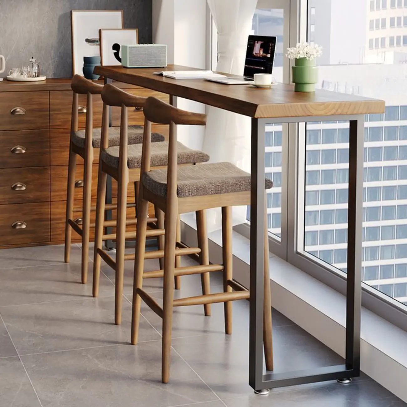 Contemporary Epoxy Wood Bistro Table with Sled Base, Multiple Lengths (72/54/48 inches), Seats 8/2, Espresso Rectangular Top Image - 3 | homeyfad