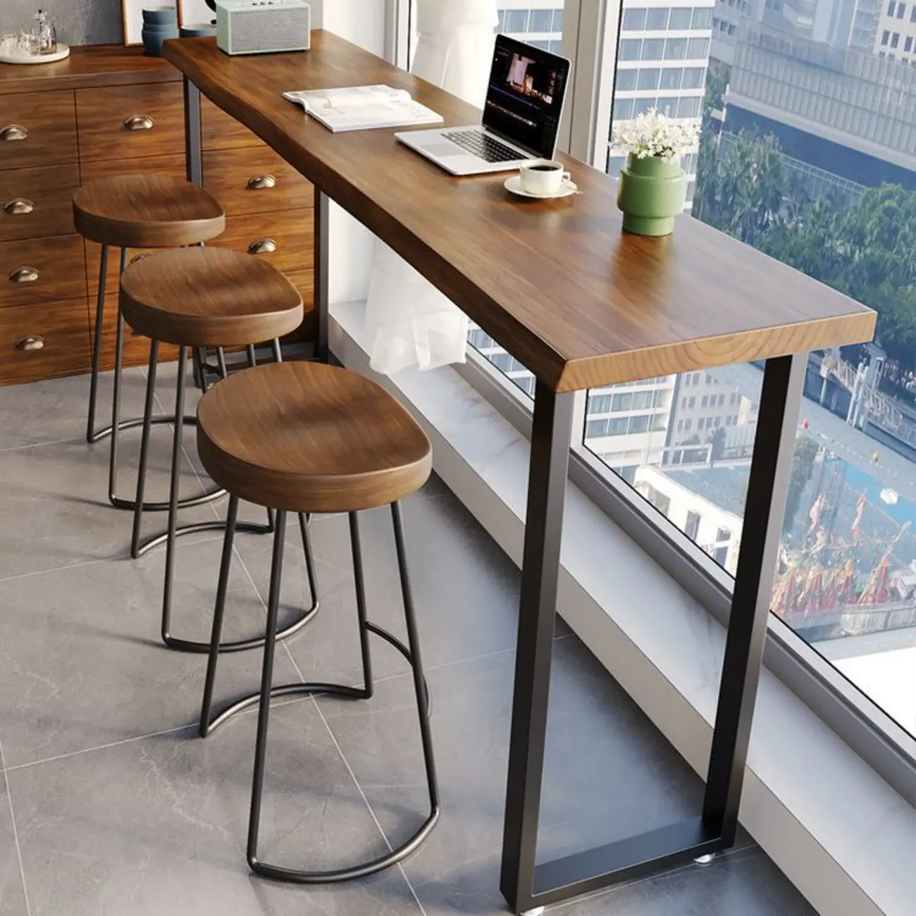 Contemporary Epoxy Wood Bistro Table with Sled Base, Multiple Lengths (72/54/48 inches), Seats 8/2, Espresso Rectangular Top Image - 5 | homeyfad