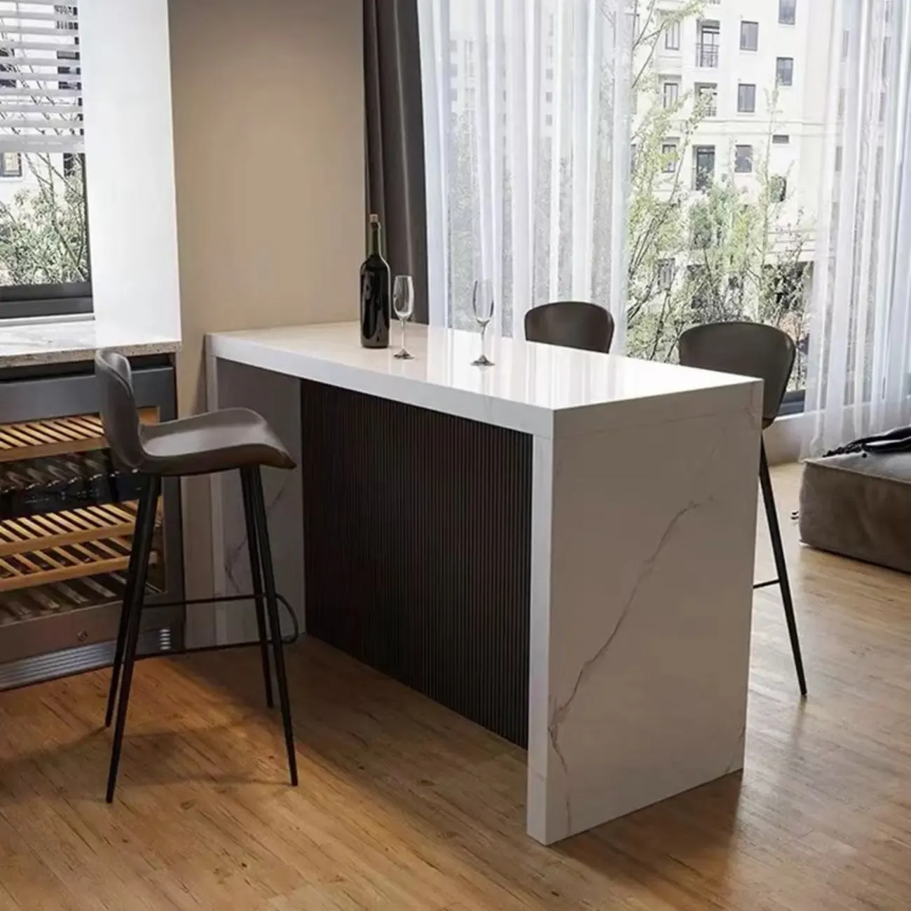 Rectangle White Marble Counter Height Bar Tables Image - 3