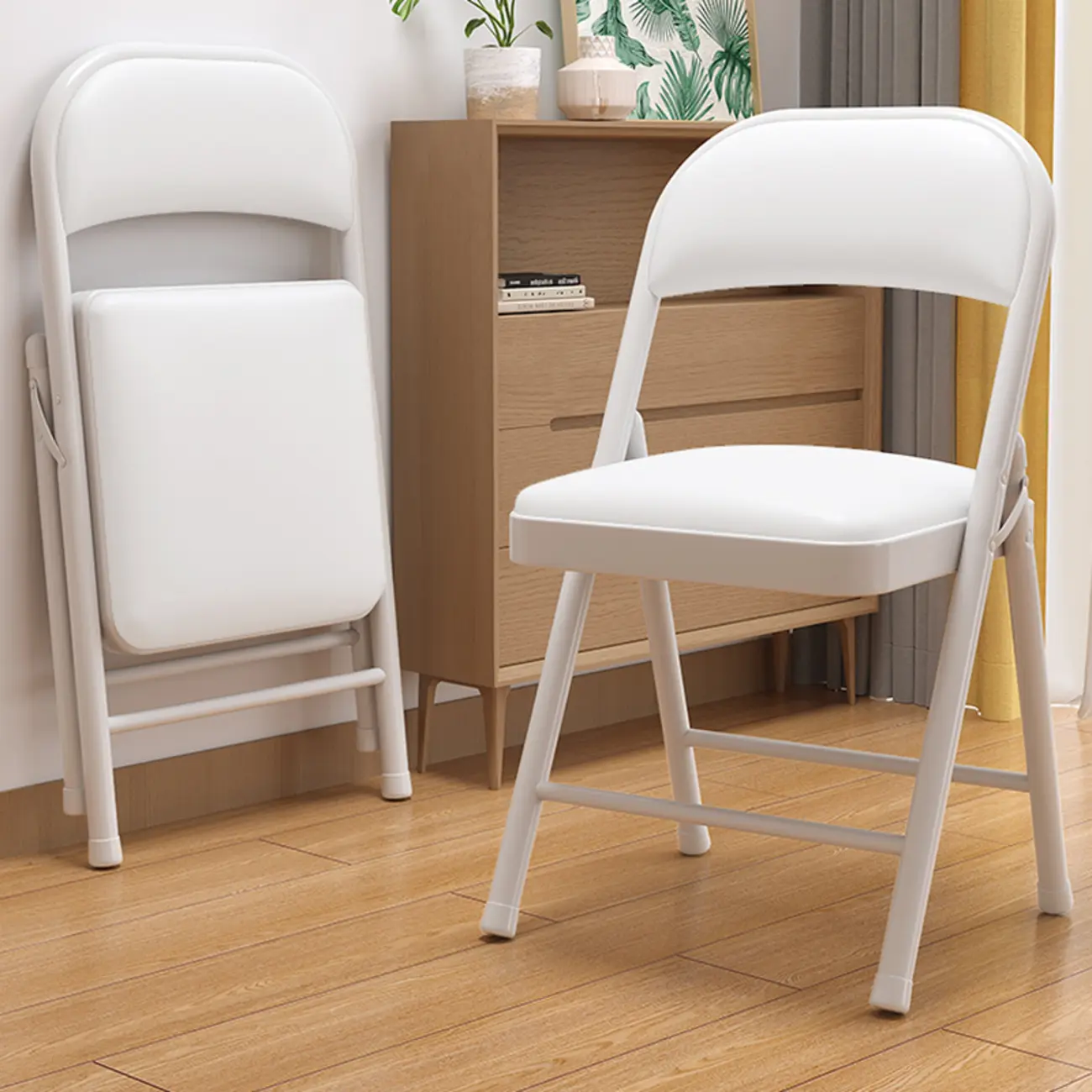Modern Collapsible Dining Chair White Faux Leather Upholstered Image - 1 | homeyfad