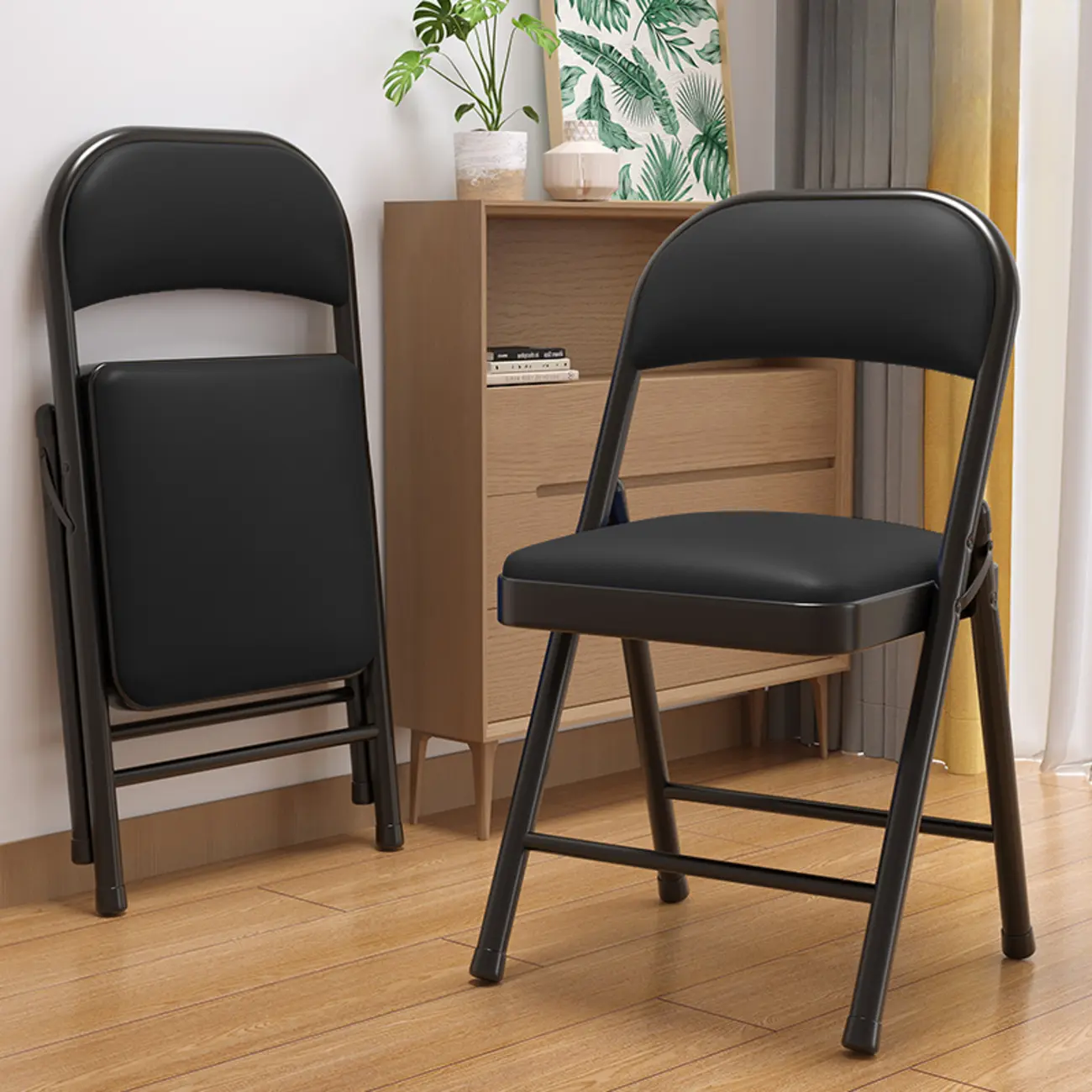 Modern Collapsible Dining Chair White Faux Leather Upholstered Image - 2 | homeyfad