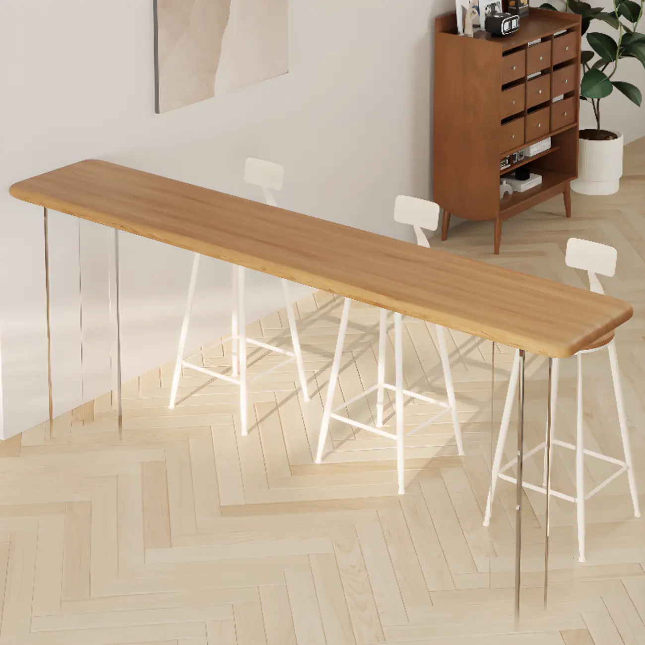 Natural Wood Bar Height Table for Modern Home Dining Image - 3 | homeyfad