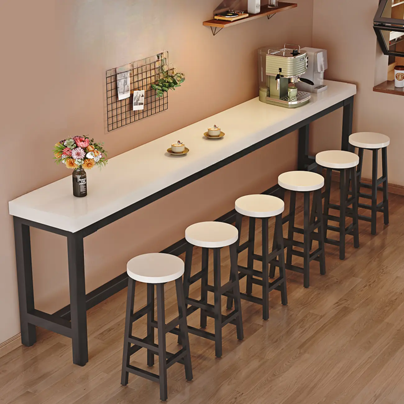 Industrial Brown Wooden Bar Table with Footrest for Home Pub Image - 2 | homeyfad