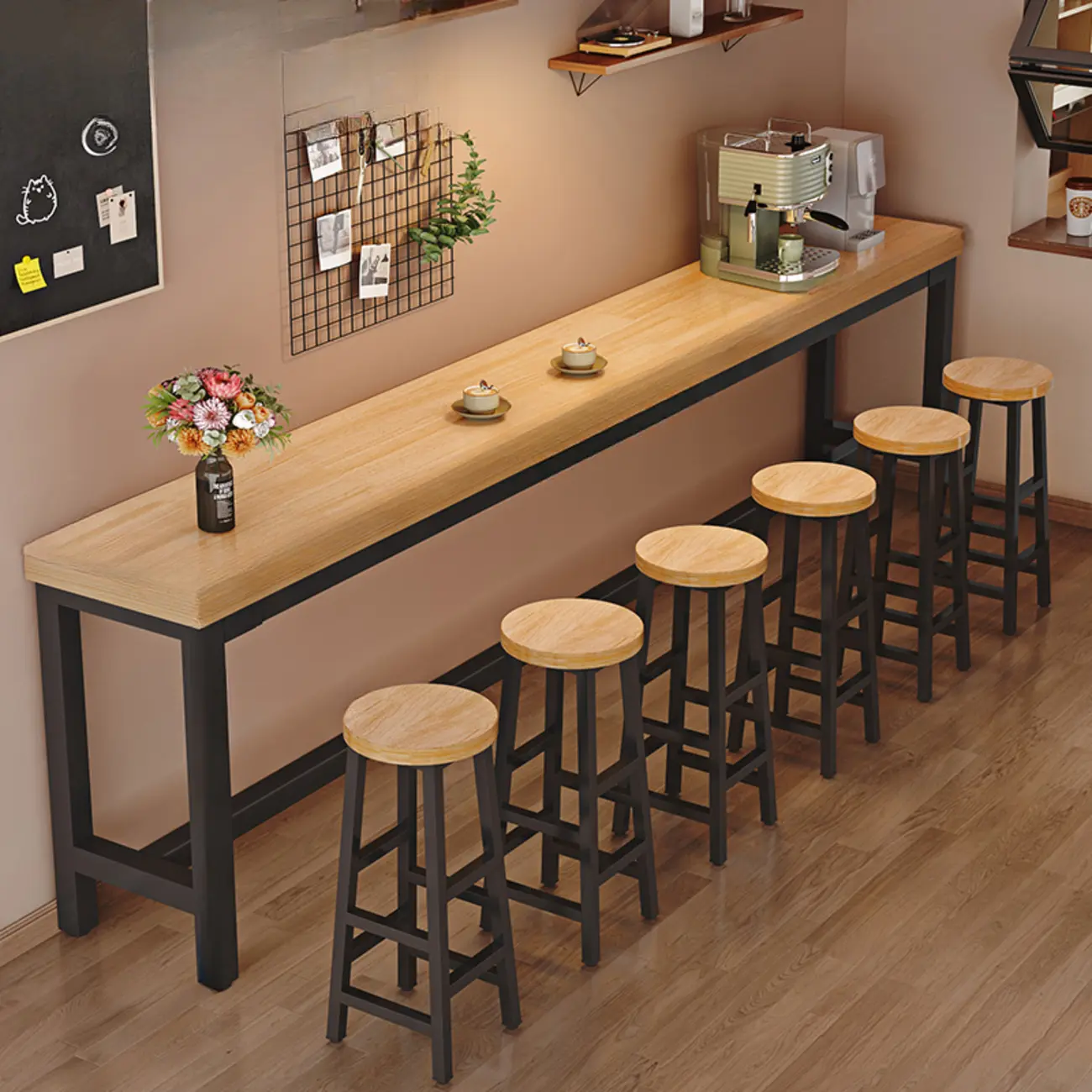 Industrial Brown Wooden Bar Table with Footrest for Home Pub Image - 3 | homeyfad