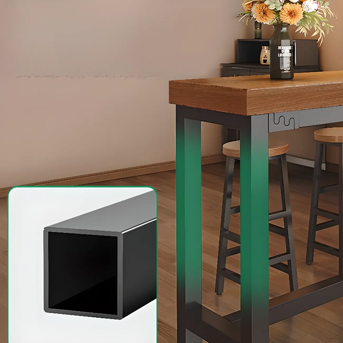 Industrial Brown Wooden Bar Table with Footrest for Home Pub Image - 4 | homeyfad