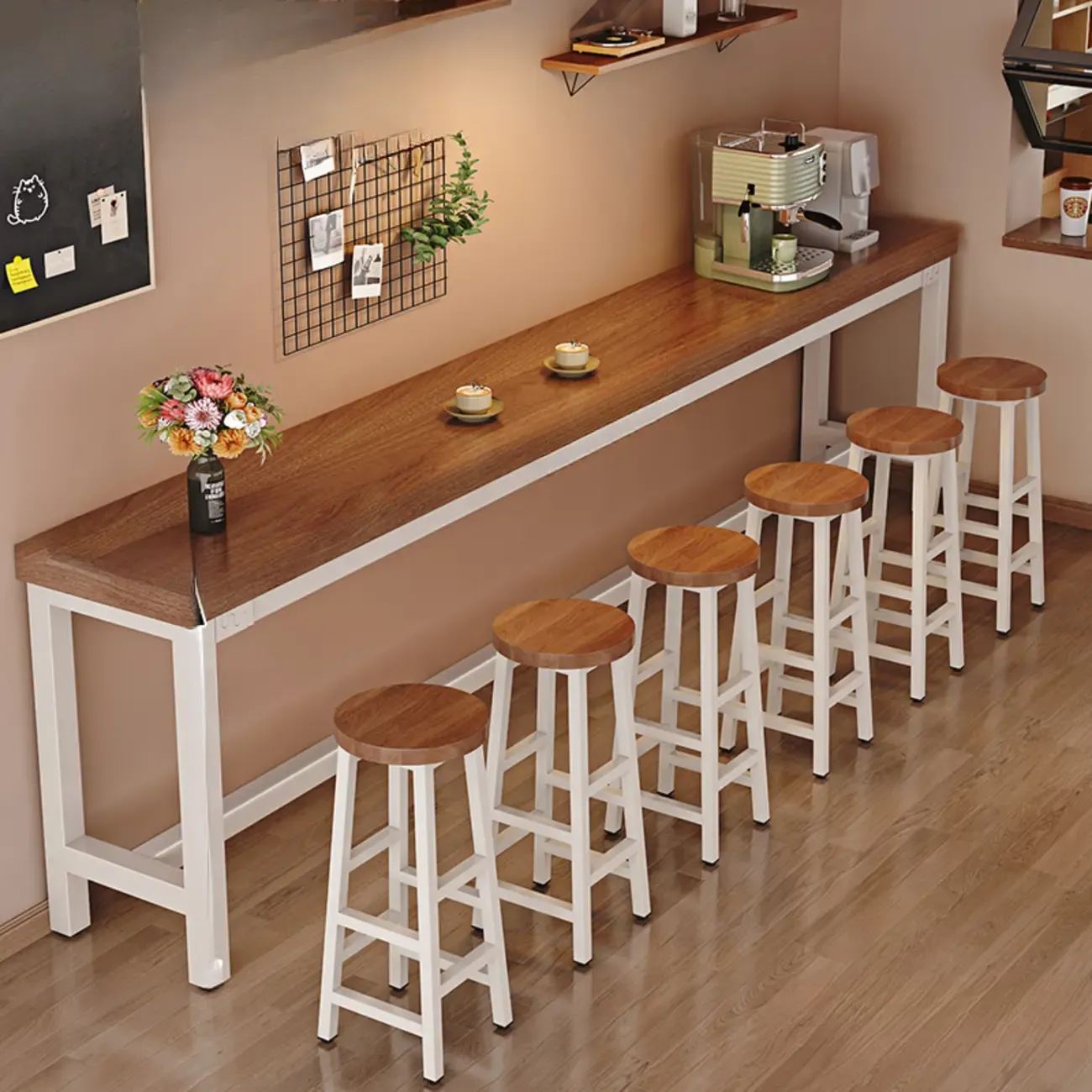 Industrial Brown Wooden Bar Table with Footrest for Home Pub Image - 5