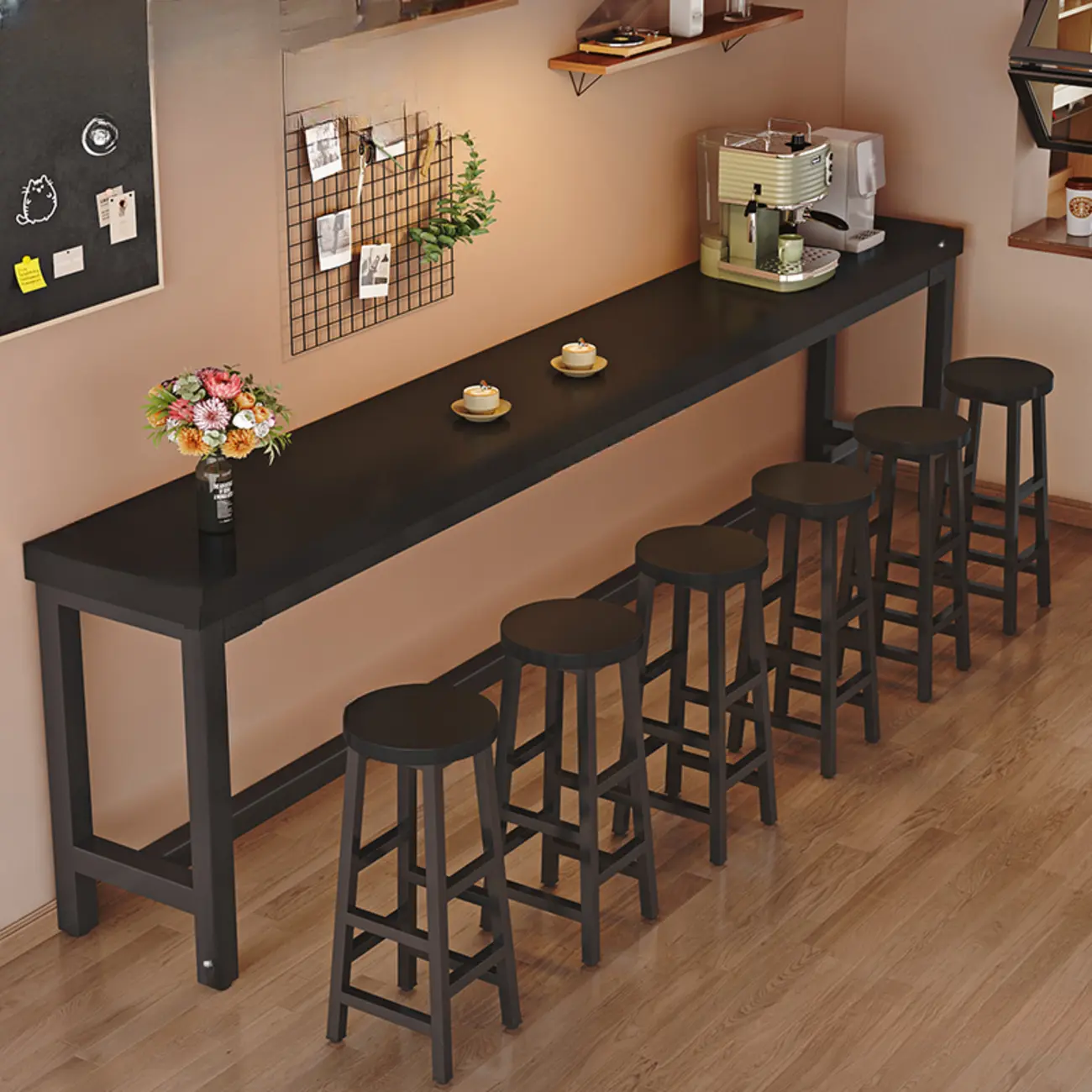 Industrial Brown Wooden Bar Table with Footrest for Home Pub Image - 7 | homeyfad