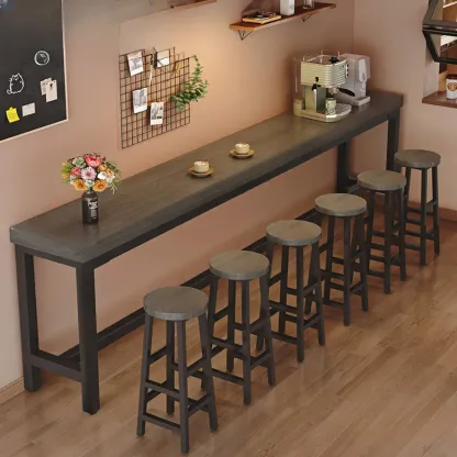 Industrial Brown Wooden Bar Table with Footrest for Home Pub Image - 9