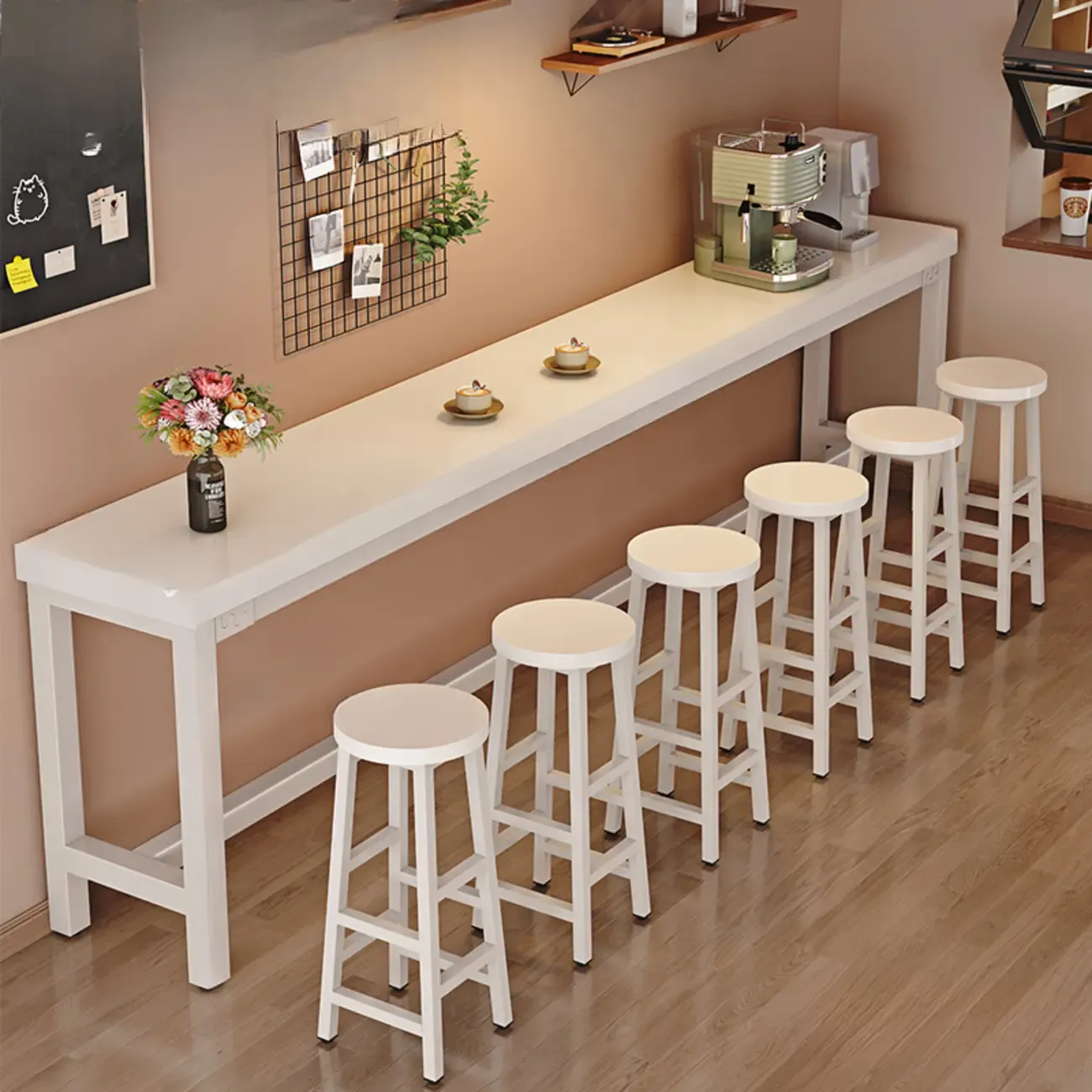 Industrial Brown Wooden Bar Table with Footrest for Home Pub Image - 11