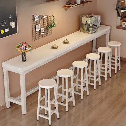 Industrial Brown Wooden Bar Table with Footrest for Home Pub Image - 11