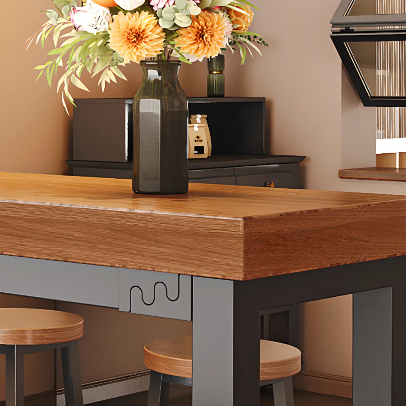 Industrial Brown Wooden Bar Table with Footrest for Home Pub Image - 12 | homeyfad