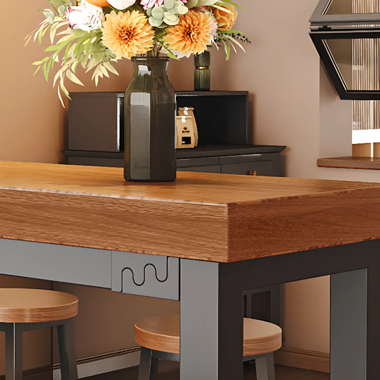 Industrial Brown Wooden Bar Table with Footrest for Home Pub Image - 12