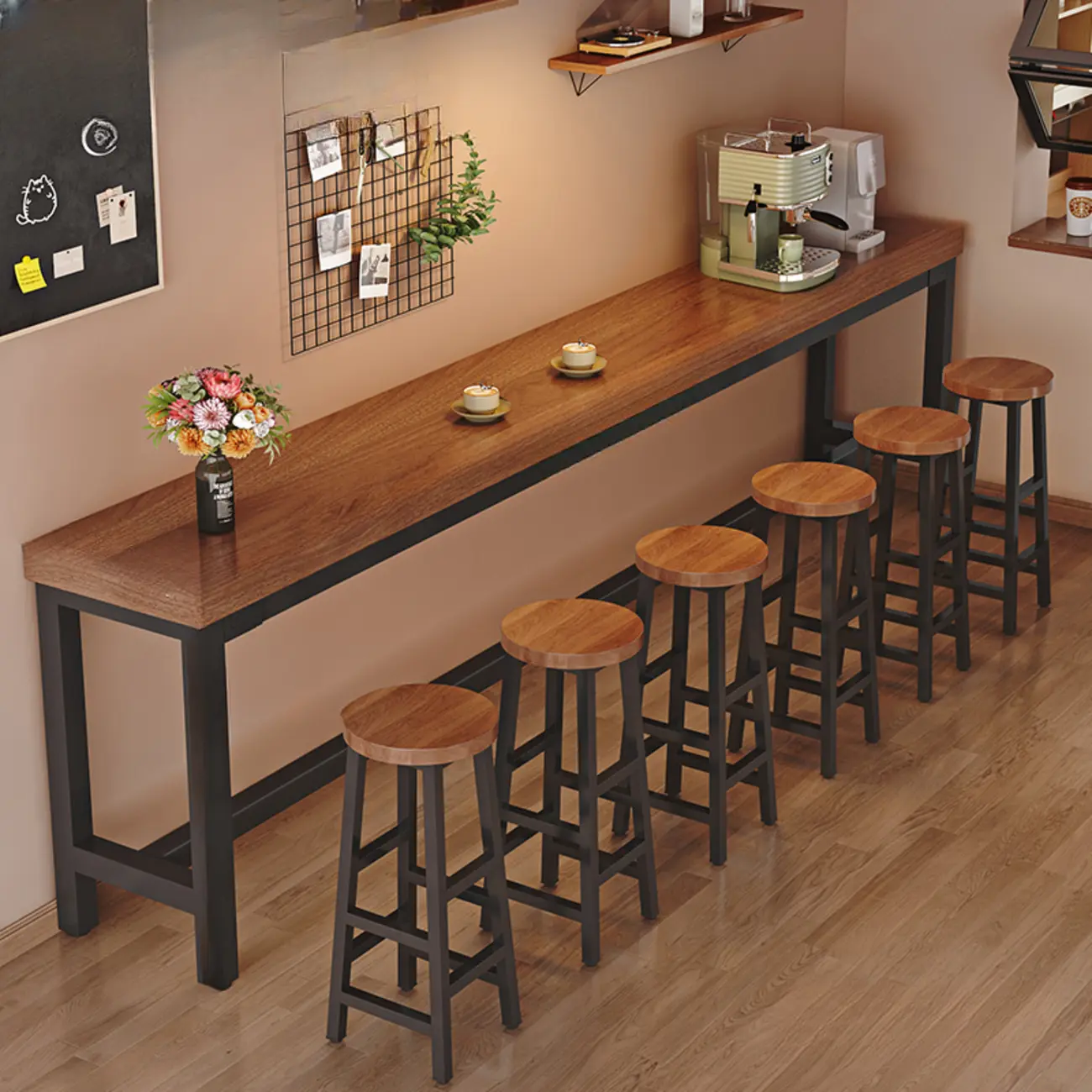 Industrial Brown Wooden Bar Table with Footrest for Home Pub Image - 13 | homeyfad