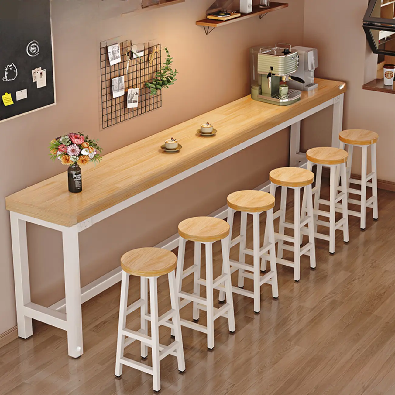 Industrial Brown Wooden Bar Table with Footrest for Home Pub Image - 14 | homeyfad