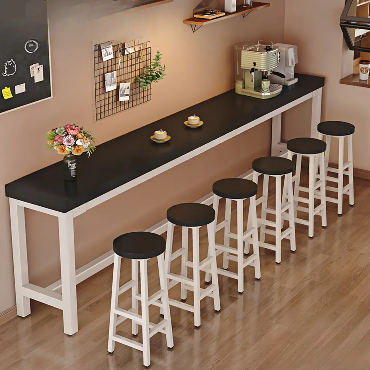 Industrial Brown Wooden Bar Table with Footrest for Home Pub Image - 15