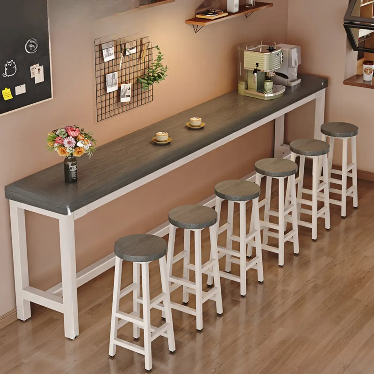 Industrial Brown Wooden Bar Table with Footrest for Home Pub Image - 16