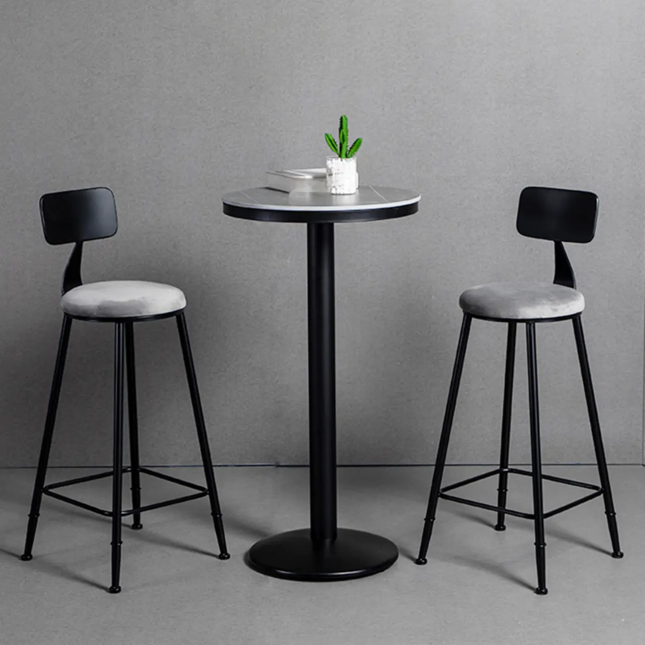Industrial Grey Circular Stone Bar Height Table for 2 Seats Image - 1 | homeyfad