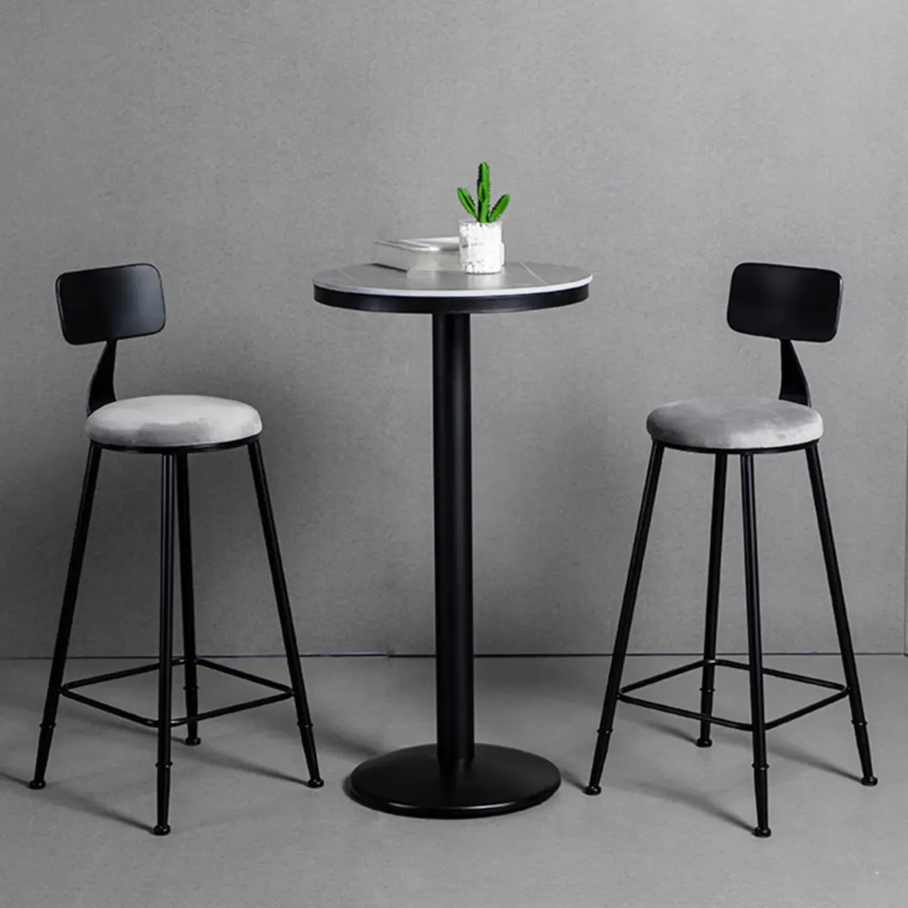 Industrial Grey Circular Stone Bar Height Table for 2 Seats Image - 1
