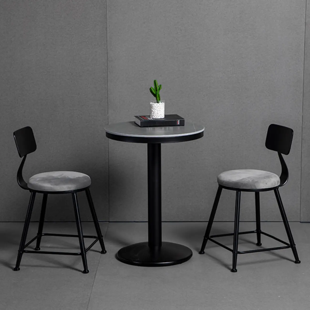 Industrial Grey Circular Stone Bar Height Table for 2 Seats Image - 4 | homeyfad