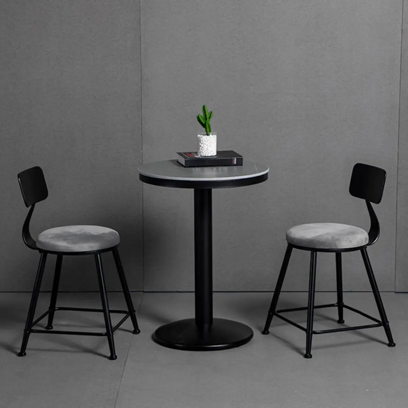 Industrial Grey Circular Stone Bar Height Table for 2 Seats Image - 4