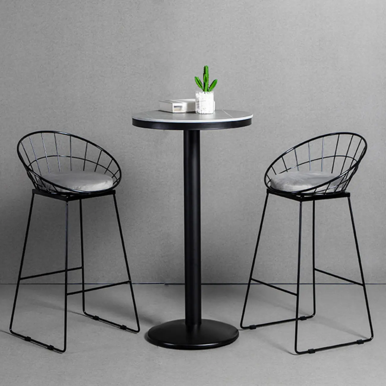 Industrial Grey Circular Stone Bar Height Table for 2 Seats Image - 5 | homeyfad