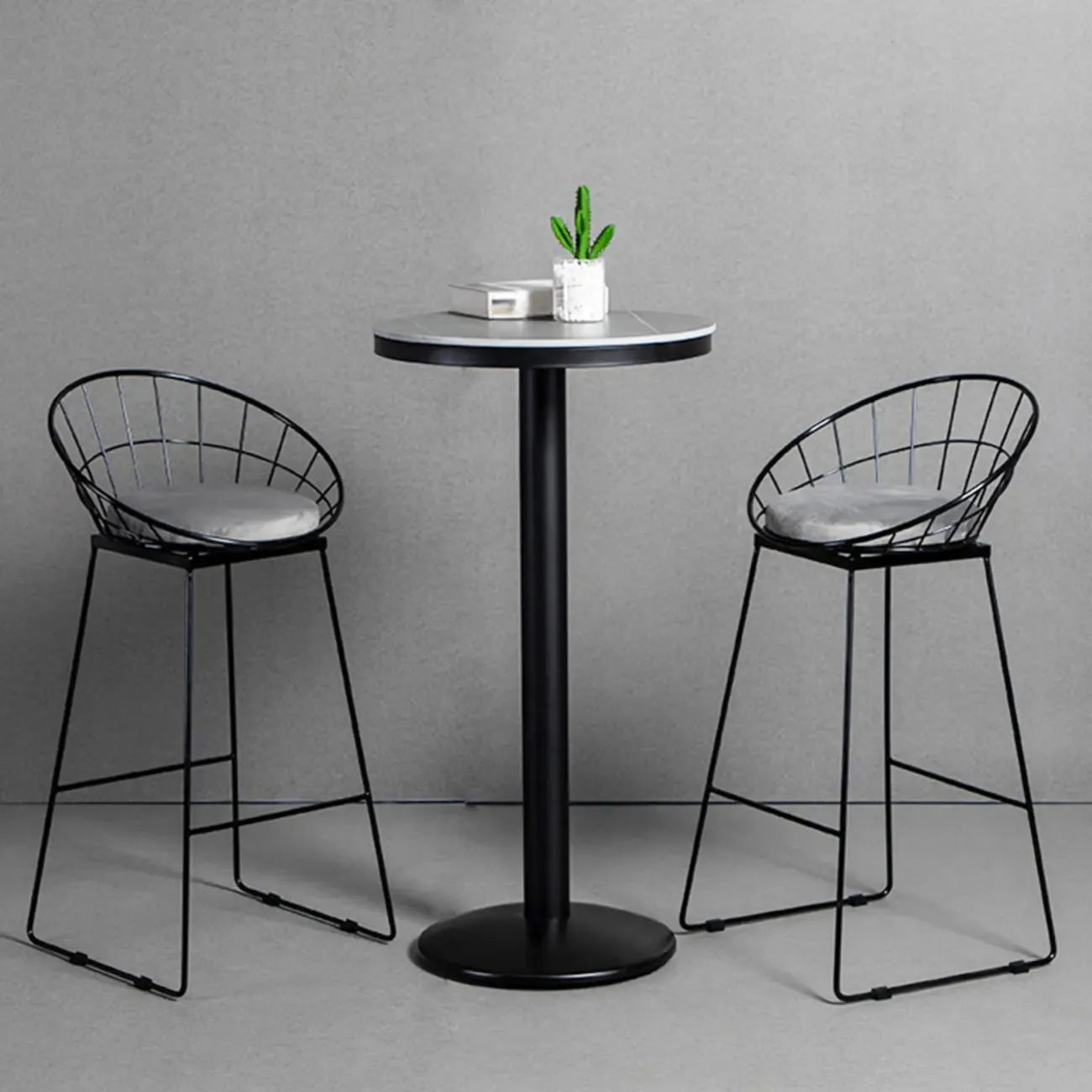 Industrial Grey Circular Stone Bar Height Table for 2 Seats Image - 5