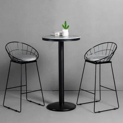 Industrial Grey Circular Stone Bar Height Table for 2 Seats Image - 5